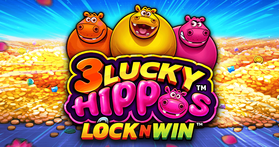 3 Lucky Hippos Online Slot Game Logo Image
