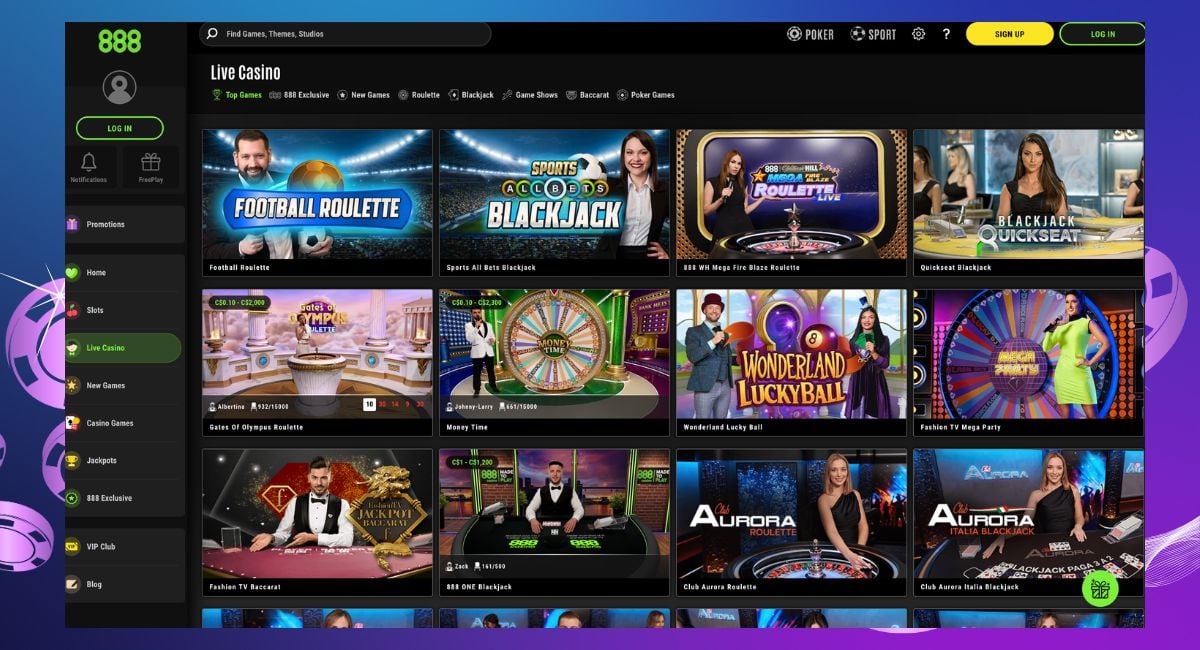888casino live casino lobby