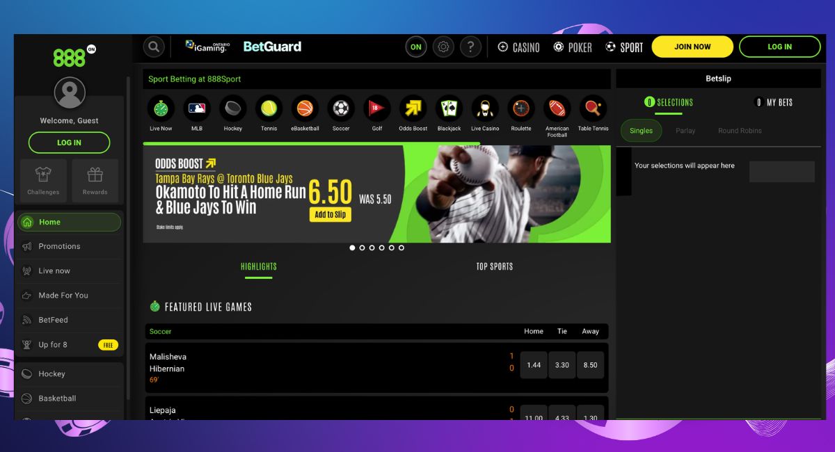 888sport Ontario sportsbook review screenshot