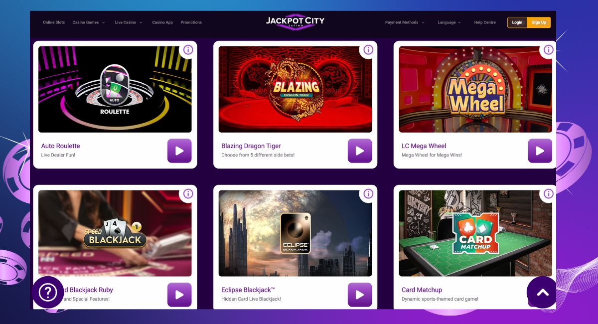JackpotCity live casino lobby