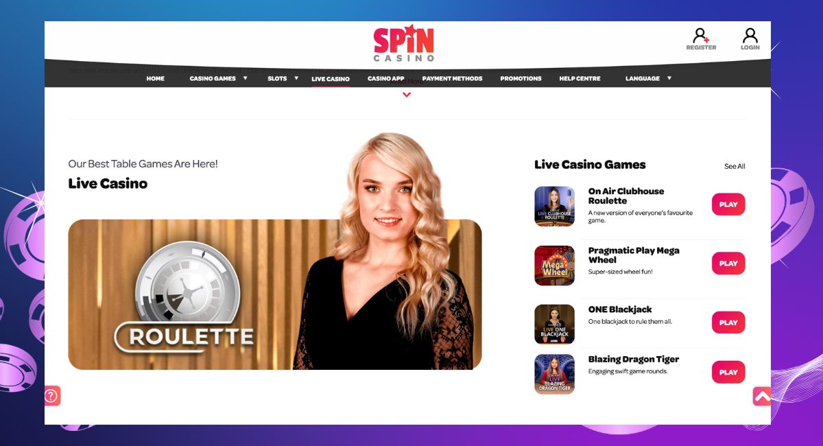 Spin Casino live casino lobby