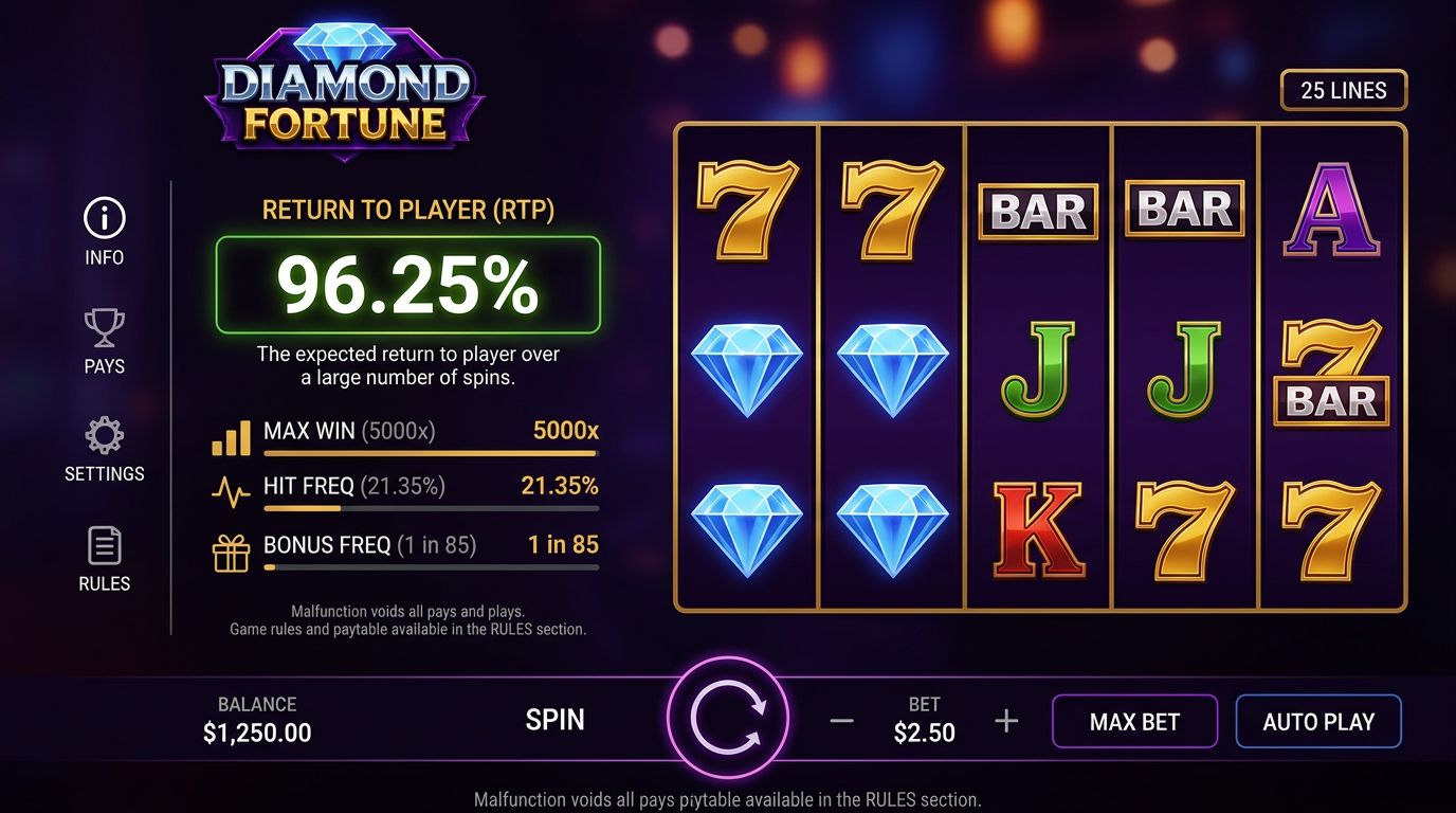 RTP slot information showing return to player percentage
