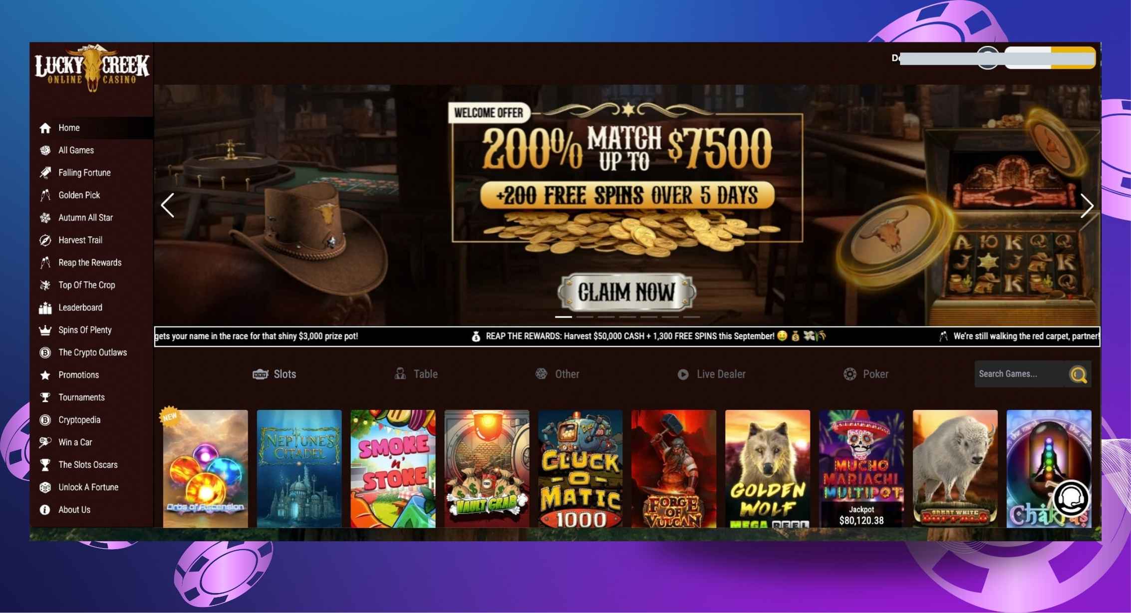 Lucky Creek Casino lobby layout