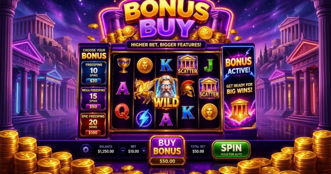 Bonus buy slots feature purchase button on an online slot.