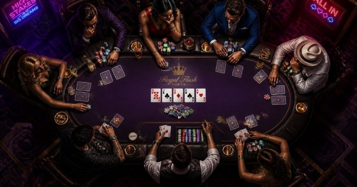 Beginner learning how to play poker with cards and chips at a table