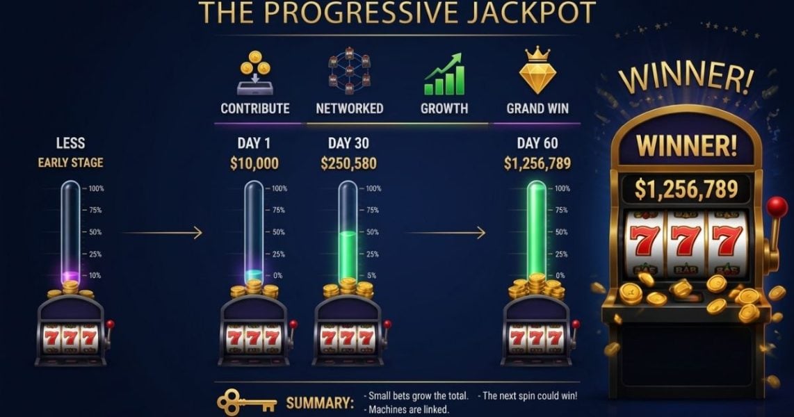 How progressive jackpots work: a growing jackpot meter on a slot.