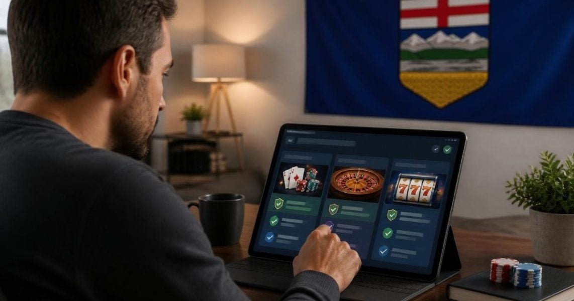 A player checking which Alberta online gambling sites are licensed in the province's regulated market.