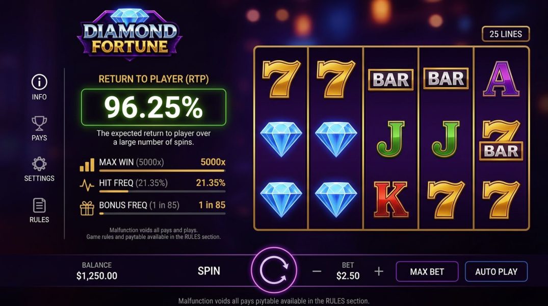 RTP slot information showing return to player percentage.
