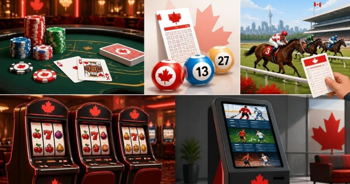 What are the different types of gambling in Canada, from casino tables to lottery and racing.